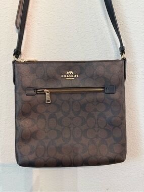 Coach Signature Rowan File Crossbody Bag C1554 Brown/Black Coated Canvas MP $250